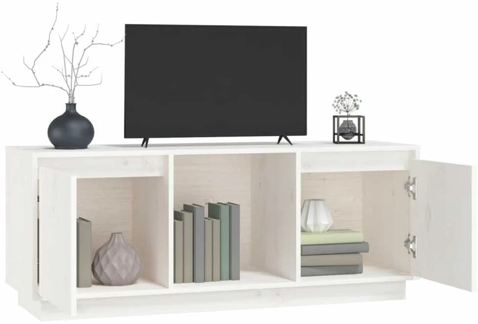 TV staliukas Televizoriaus spintelė, balta, 110,5x35x44cm, pušies masyvas