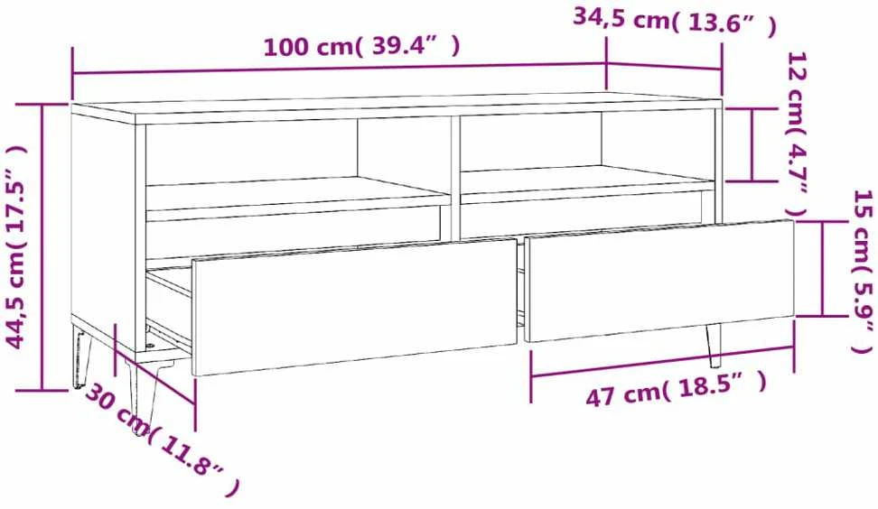 TV staliukas Televizoriaus spintelė, balta, 100x34,5x44,5cm, mediena