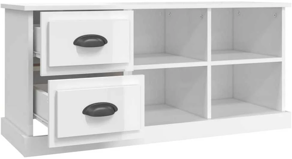 TV staliukas Televizoriaus spintelė, balta, 102x35,5x47,5cm, mediena, blizgi