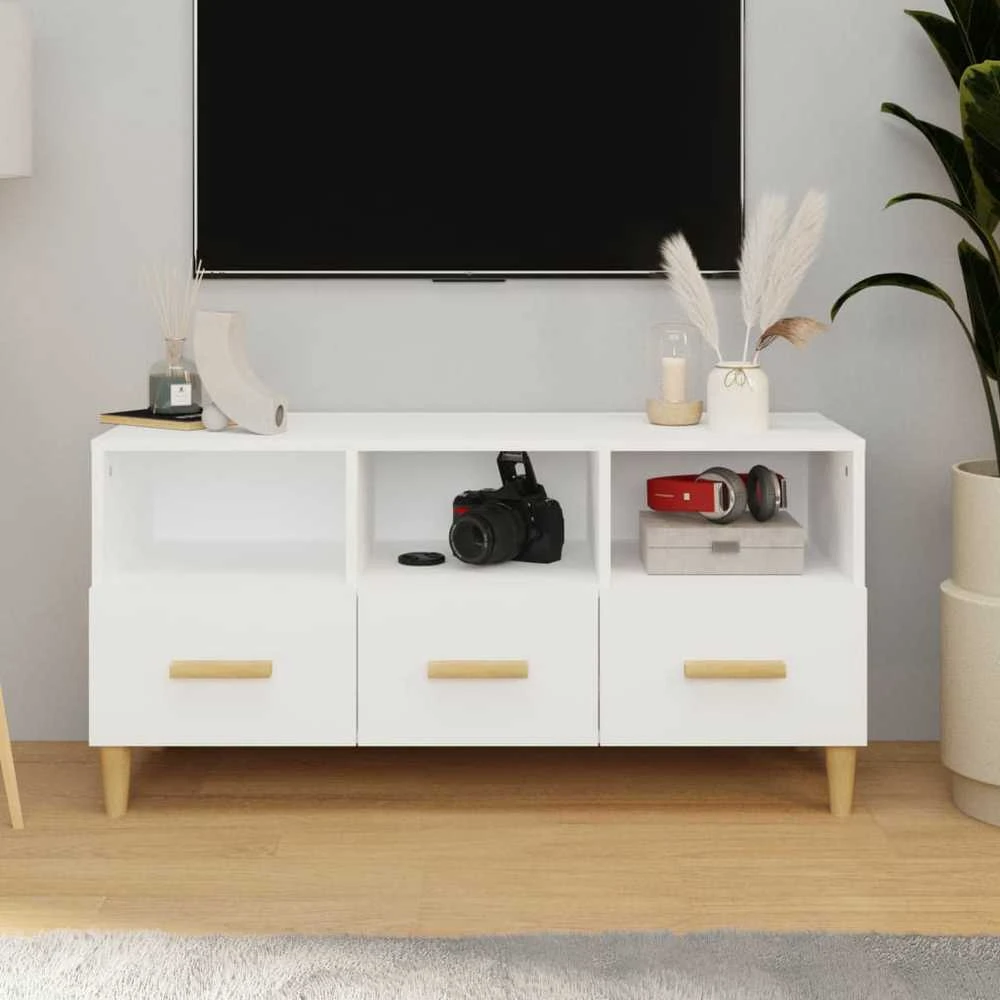 TV staliukas Televizoriaus spintelė, balta, 102x36x50cm, apdirbta mediena