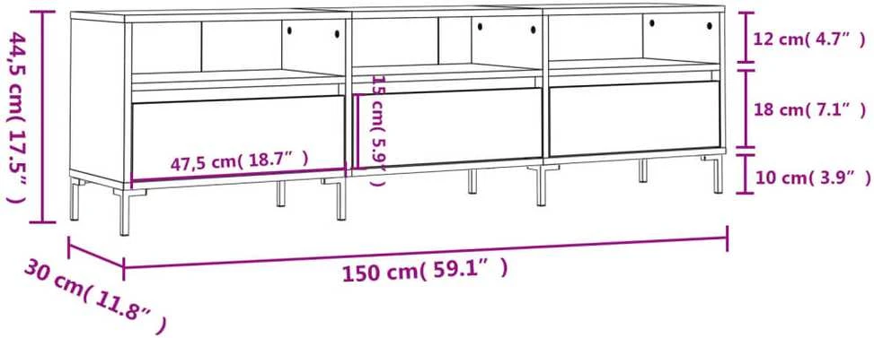 TV staliukas Televizoriaus spintelė, betono pilka, 150x30x44,5cm, mediena