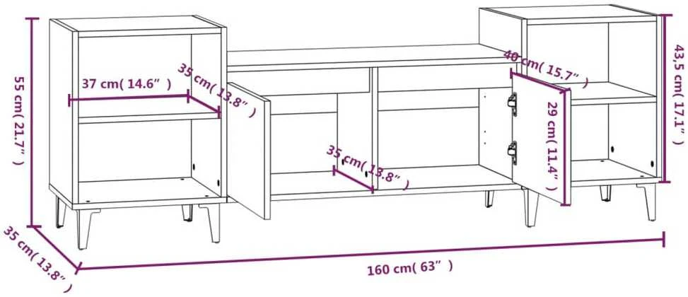 TV staliukas Televizoriaus spintelė, betono pilka, 160x35x55cm, mediena
