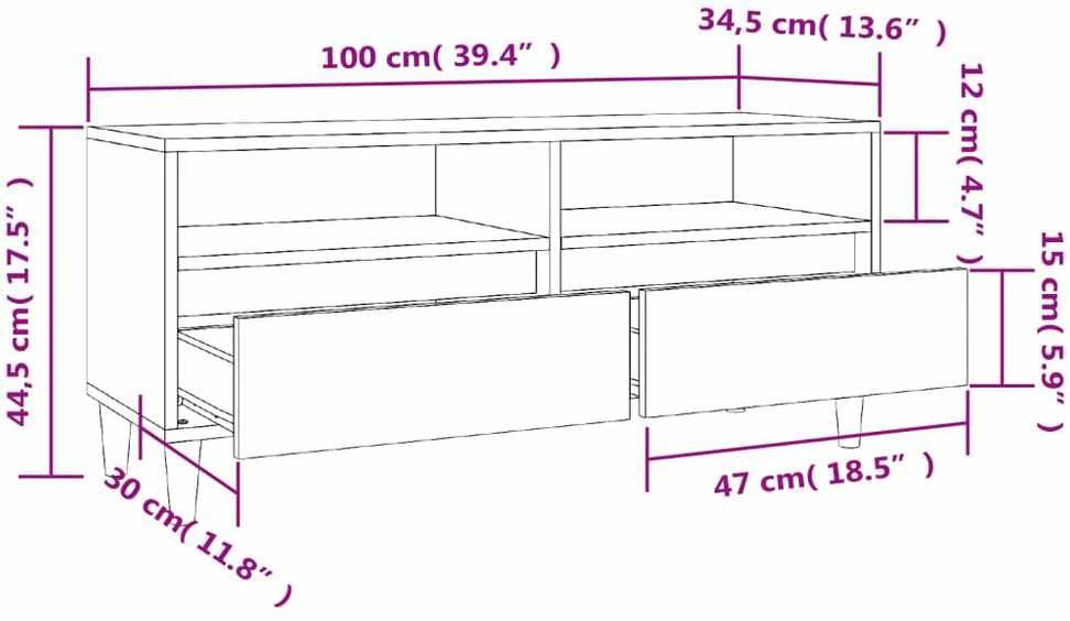 TV staliukas Televizoriaus spintelė, pilka ąžuolo, 100x34,5x44,5cm, mediena