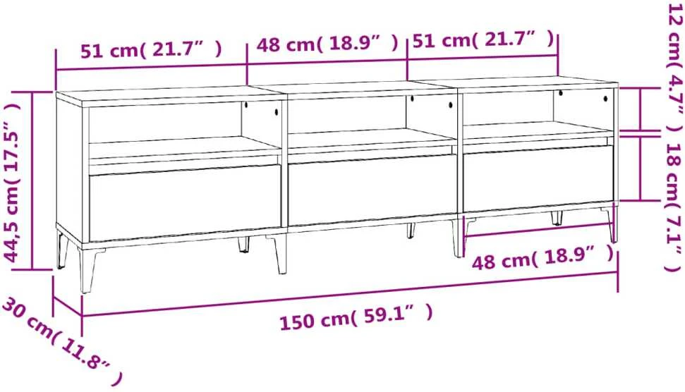 TV staliukas Televizoriaus spintelė, pilka ąžuolo, 150x30x44,5cm, mediena