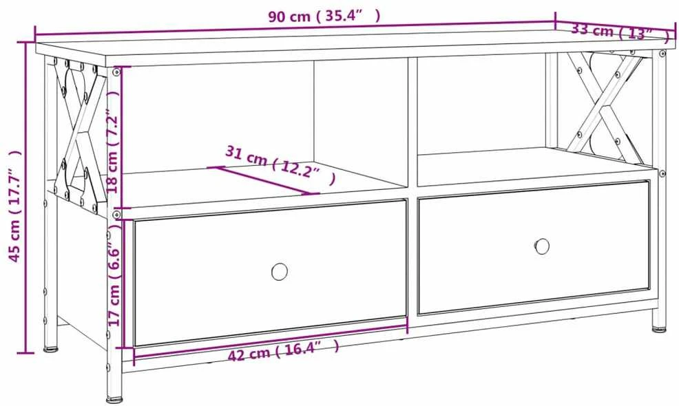 TV staliukas Televizoriaus spintelė, pilka, 90x33x45cm, mediena ir geležis