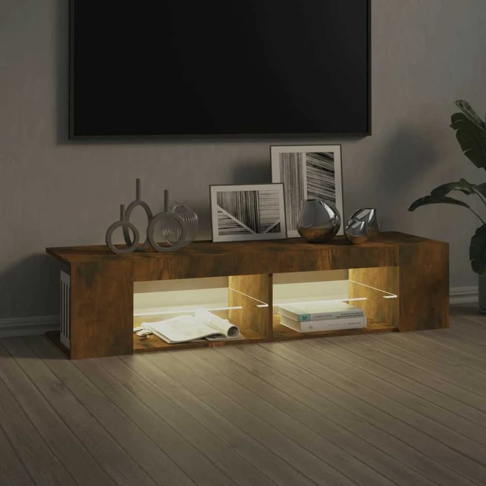 TV staliukas Televizoriaus spintelė su LED, dūminio ąžuolo, 135x39x30cm
