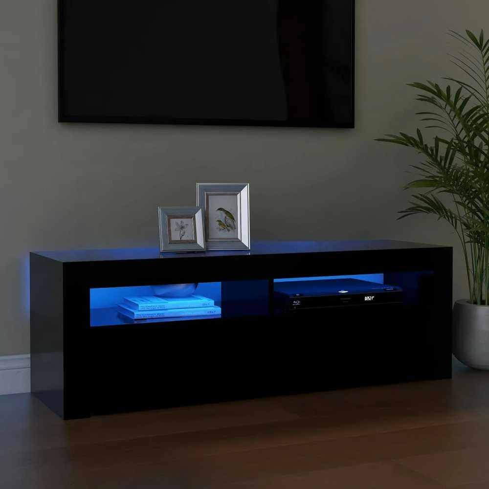 TV staliukas Televizoriaus spintelė su LED apšvietimu, juoda, 120x35x40cm