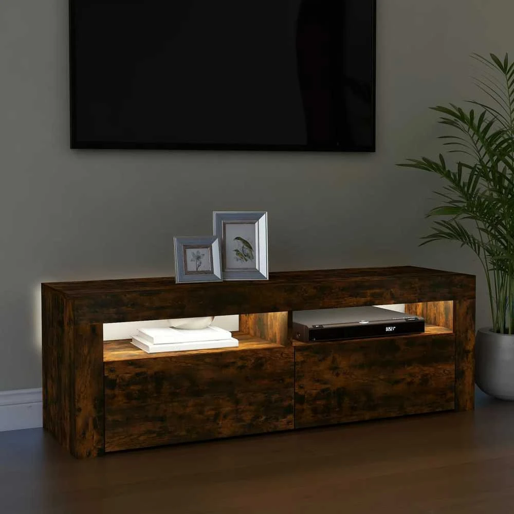 TV staliukas Televizoriaus spintelė su LED, dūminio ąžuolo, 120x35x40cm
