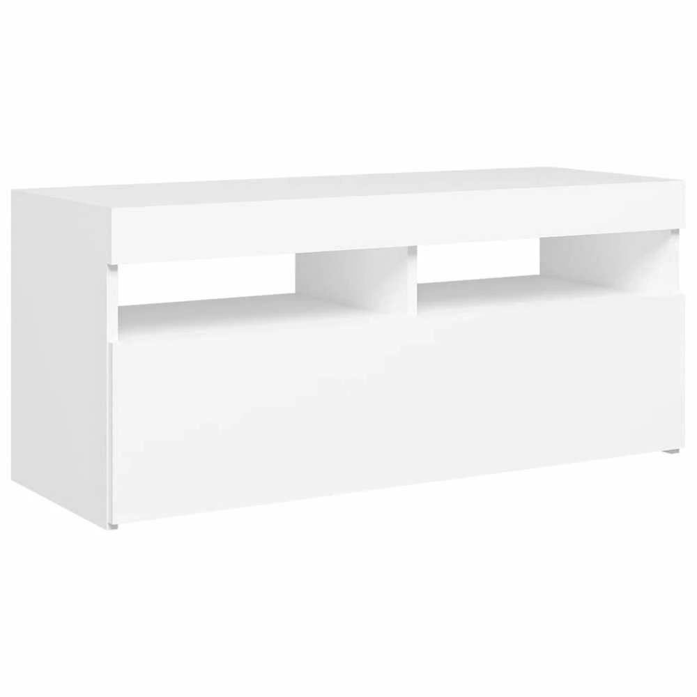 TV staliukas Televizoriaus spintelė su LED apšvietimu, balta, 90x35x40cm