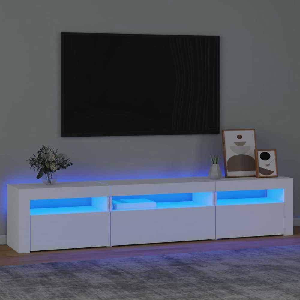 TV staliukas Televizoriaus spintelė su LED apšvietimu, balta, 195x35x40cm