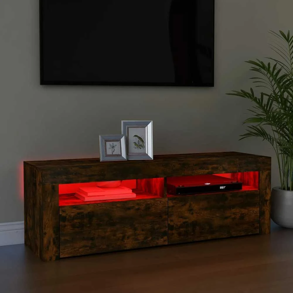 TV staliukas Televizoriaus spintelė su LED, dūminio ąžuolo, 120x35x40cm