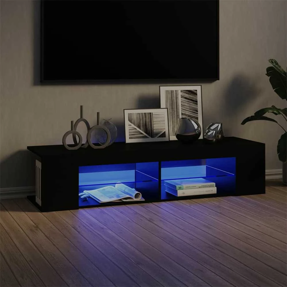 TV staliukas Televizoriaus spintelė su LED apšvietimu, juoda, 135x39x30cm