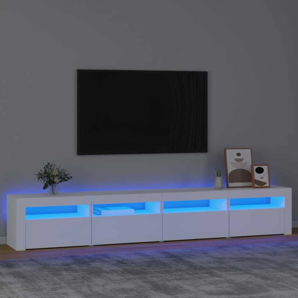 TV staliukas Televizoriaus spintelė su LED apšvietimu, balta, 240x35x40cm