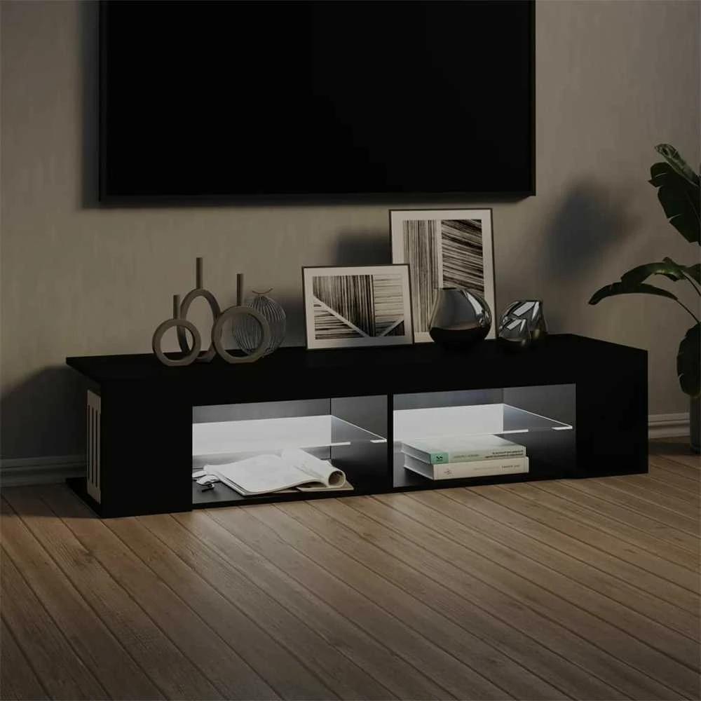 TV staliukas Televizoriaus spintelė su LED apšvietimu, juoda, 135x39x30cm