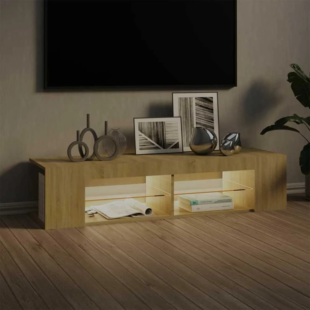 TV staliukas Televizoriaus spintelė su LED apšvietimu, ąžuolo, 135x39x30cm
