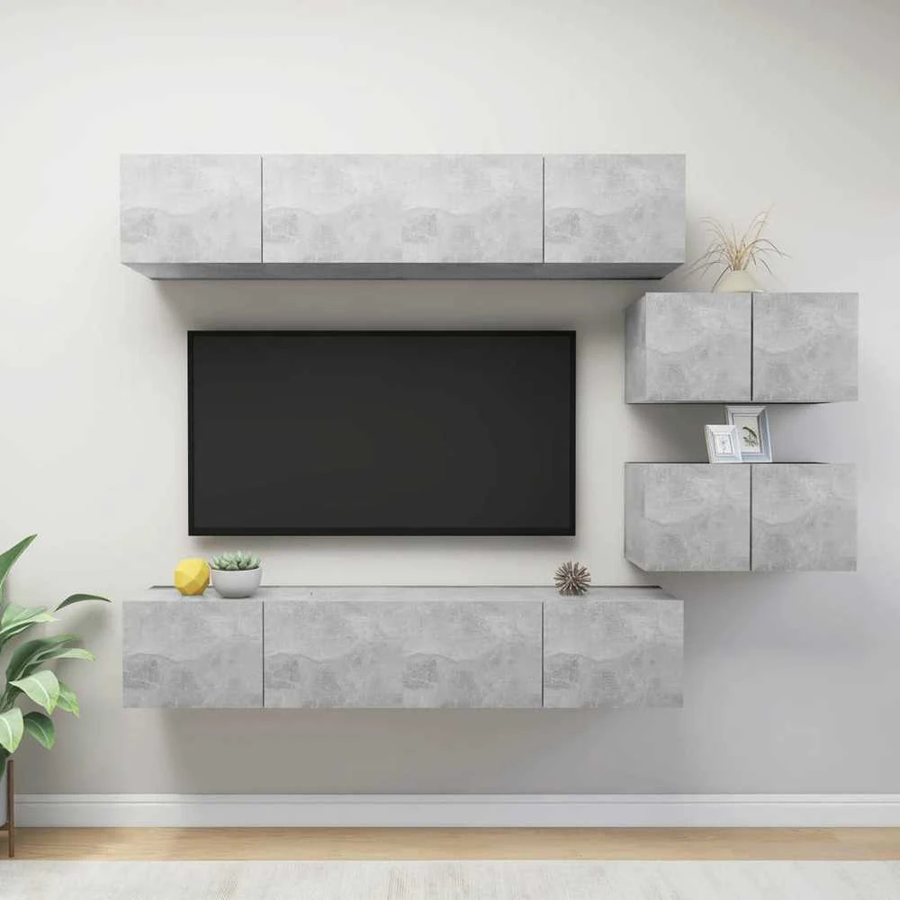 TV staliukas Televizoriaus spintelių komplektas, 6 dalių, betono, mediena