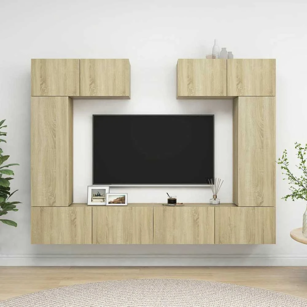 TV staliukas Televizoriaus spintelių komplektas, 6 dalių, ąžuolo, mediena