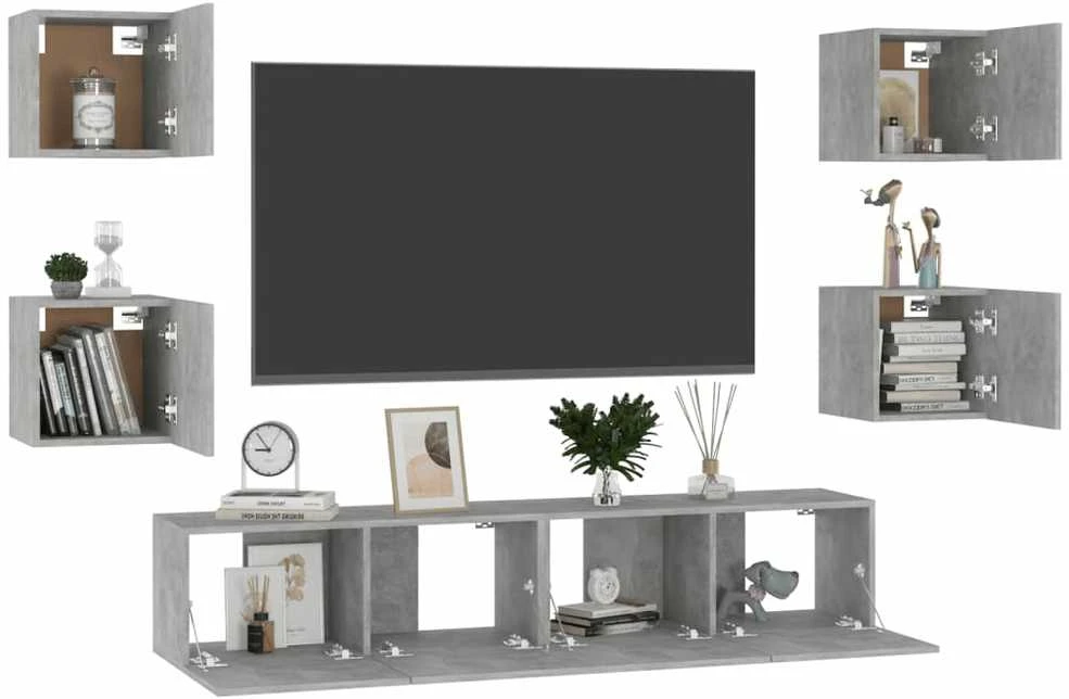 TV staliukas Televizoriaus spintelių komplektas, 6 dalių, betono, mediena