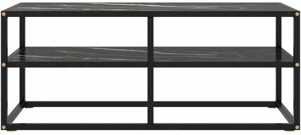 TV staliukas TV spintelė, juoda, 100x40x40cm, su juodu marmuriniu stiklu