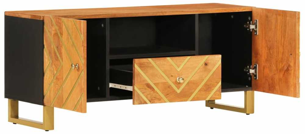 TV staliukas TV spintelė, ruda ir juoda, 105x33,5x46cm, mango masyvas