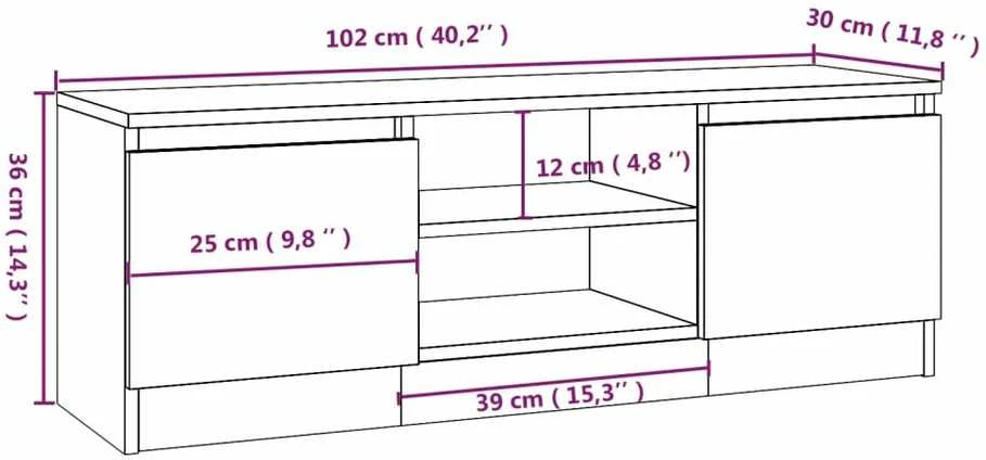 TV staliukas TV spintelė su durelėmis, dūminio ąžuolo, 102x30x36cm