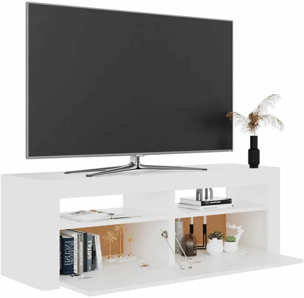 TV staliukas TV spintelė su LED apšvietimu, balta spalva, 120x35x40 cm