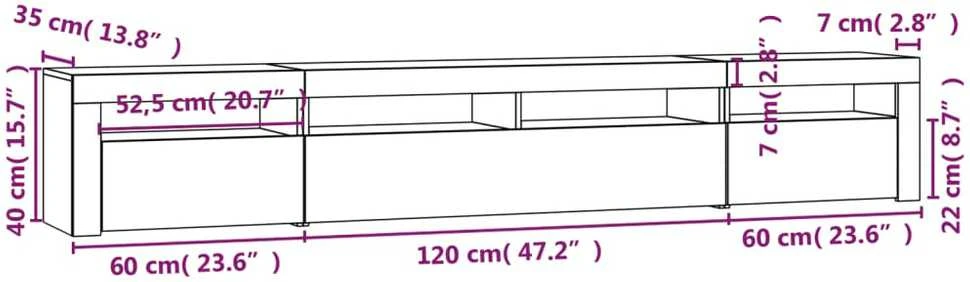 TV staliukas TV spintelė su LED apšvietimu, betono pilka, 240x35x40cm