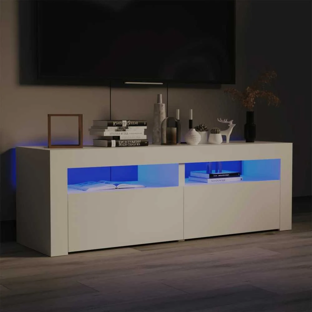 TV staliukas TV spintelė su LED apšvietimu, balta spalva, 120x35x40 cm