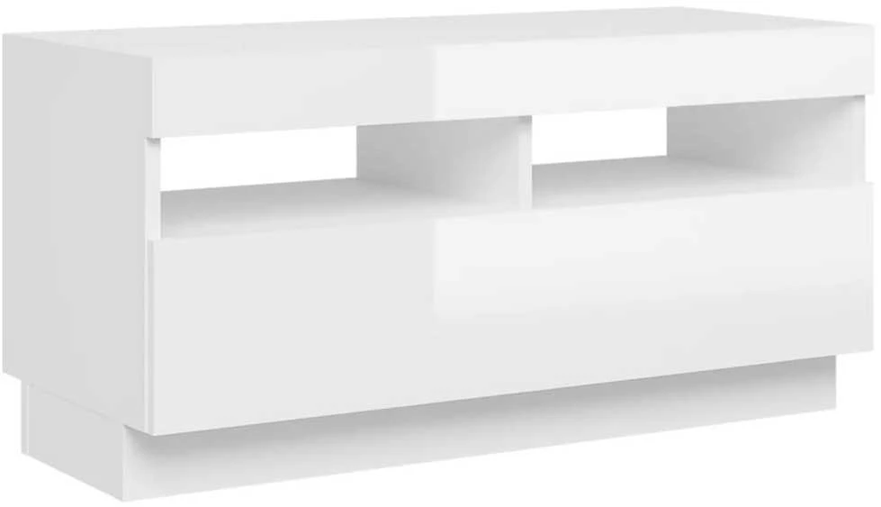 TV staliukas TV spintelė su LED apšvietimu, balta, 80x35x40cm, blizgi