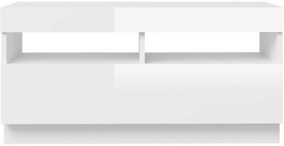 TV staliukas TV spintelė su LED apšvietimu, balta, 80x35x40cm, blizgi