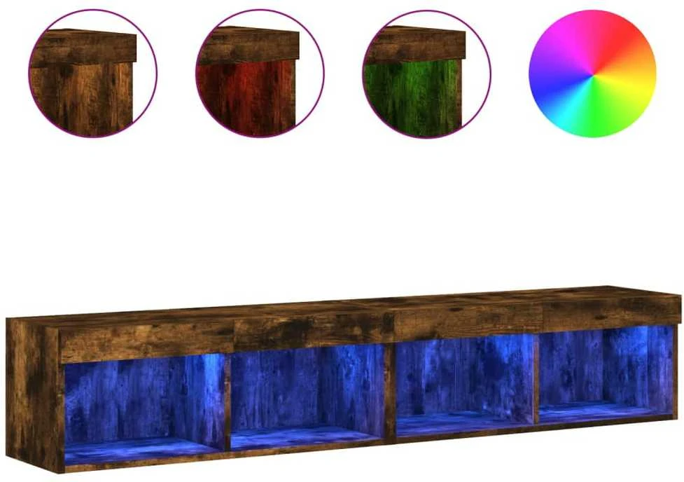 TV staliukas TV spintelės su LED, 2vnt., dūminio ąžuolo, 80x30x30cm