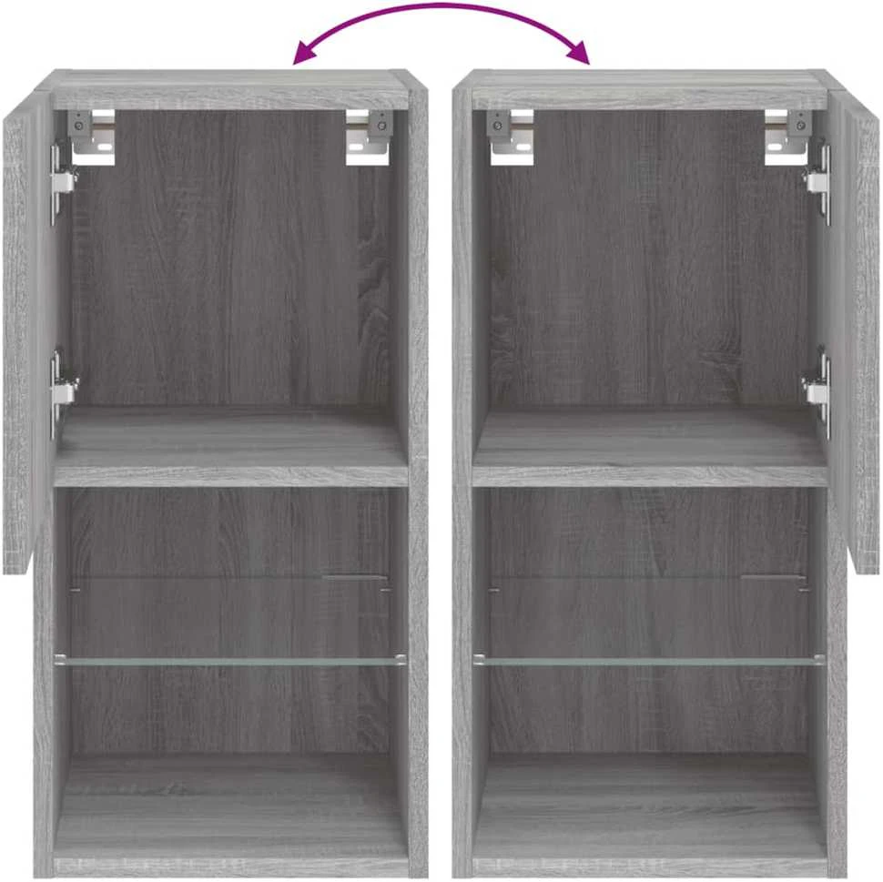TV staliukas TV spintelės su LED, 2vnt., pilkos ąžuolo, 30,5x30x60cm