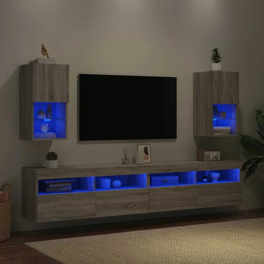 TV staliukas TV spintelės su LED, 2vnt., pilkos ąžuolo, 30,5x30x60cm