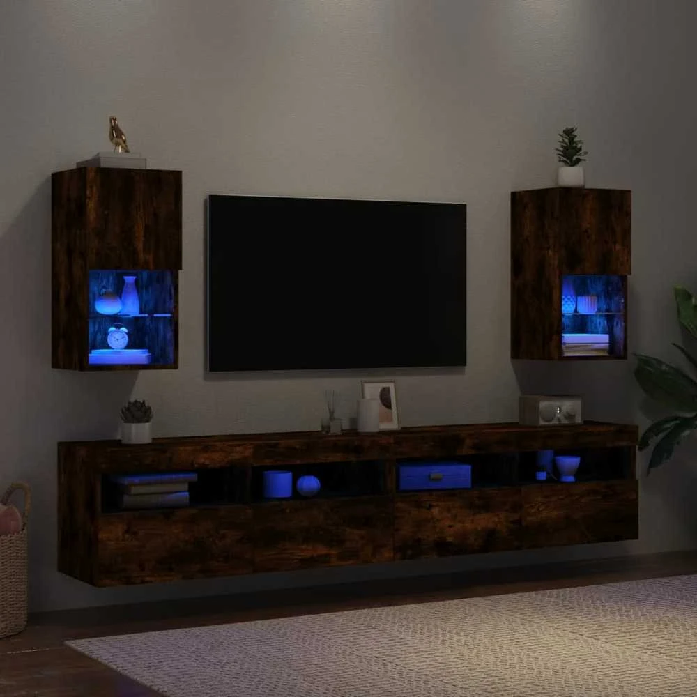 TV staliukas TV spintelės su LED, 2vnt., dūminio ąžuolo, 30,5x30x60cm