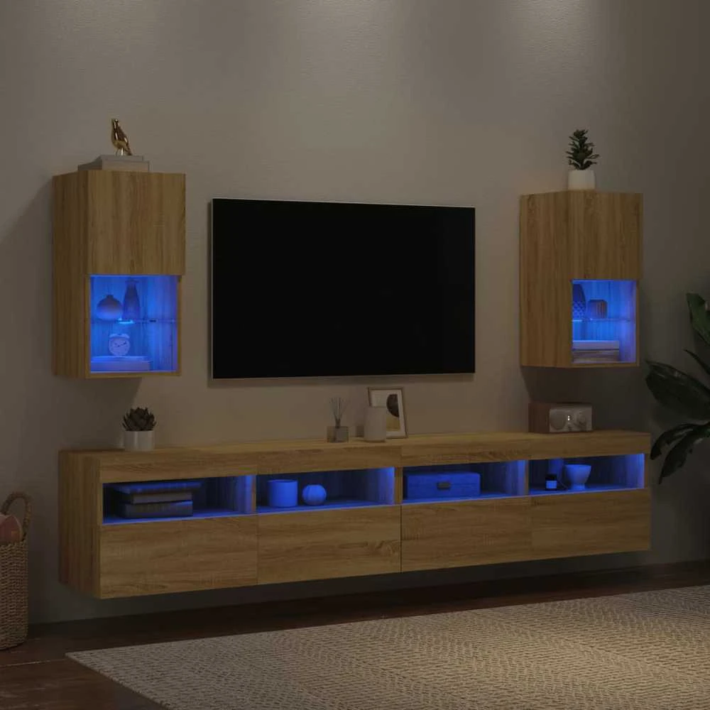 TV staliukas TV spintelės su LED lemputėmis, 2vnt., ąžuolo, 30,5x30x60cm