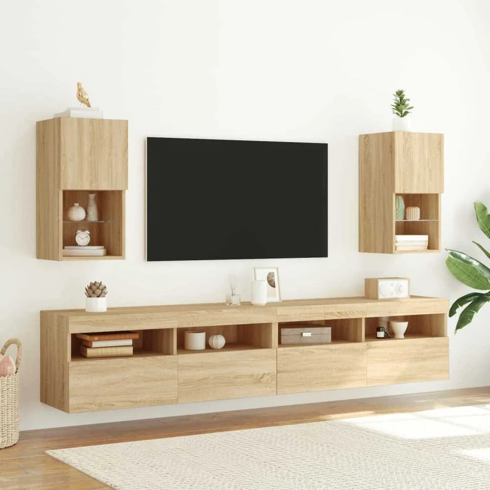TV staliukas TV spintelės su LED lemputėmis, 2vnt., ąžuolo, 30,5x30x60cm