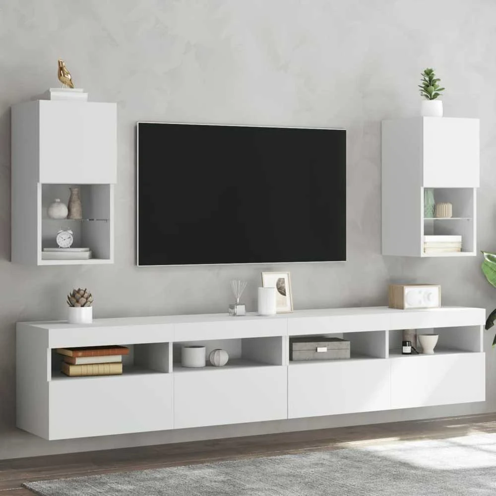 TV staliukas TV spintelės su LED lemputėmis, 2vnt., baltos, 30,5x30x60cm