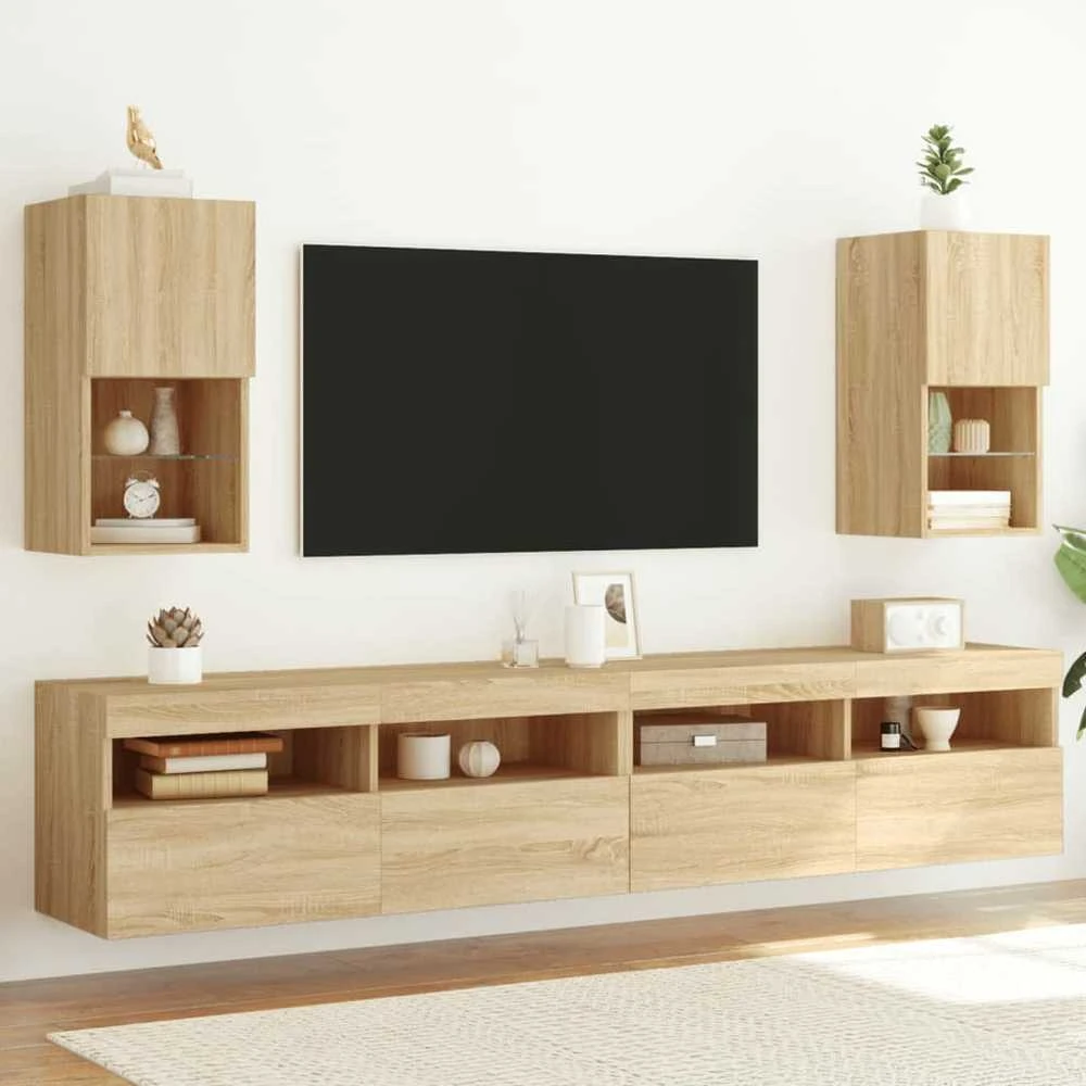 TV staliukas TV spintelės su LED lemputėmis, 2vnt., ąžuolo, 30,5x30x60cm