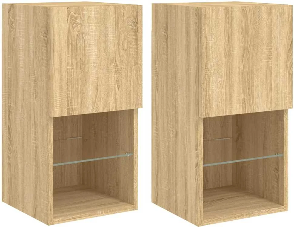 TV staliukas TV spintelės su LED lemputėmis, 2vnt., ąžuolo, 30,5x30x60cm