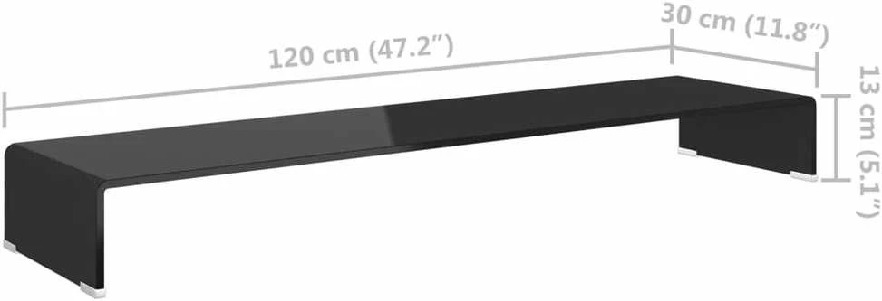 TV stovas/monitoriaus pakyla, juodas stiklas, 120x30x13 cm