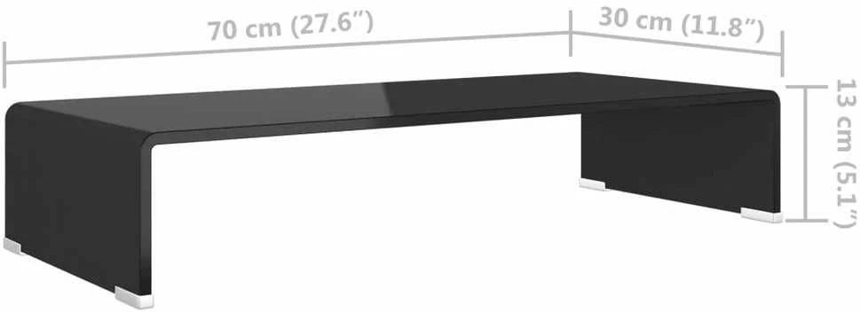 TV stovas/monitoriaus pakyla, juodas stiklas, 70x30x13 cm
