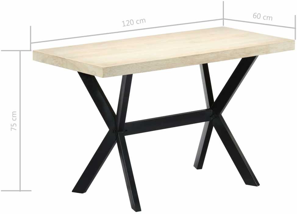 Valgomojo stalas, baltas, 120x60x75 cm, mango med. masyvas