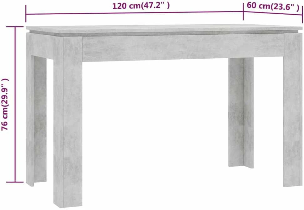 Valgomojo stalas, betono pilkas, 120x60x76cm, apdirbta mediena