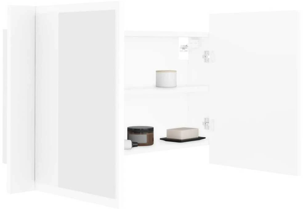 Veidrodinė vonios spintelė su LED, balta, 80x12x45cm, akrilas