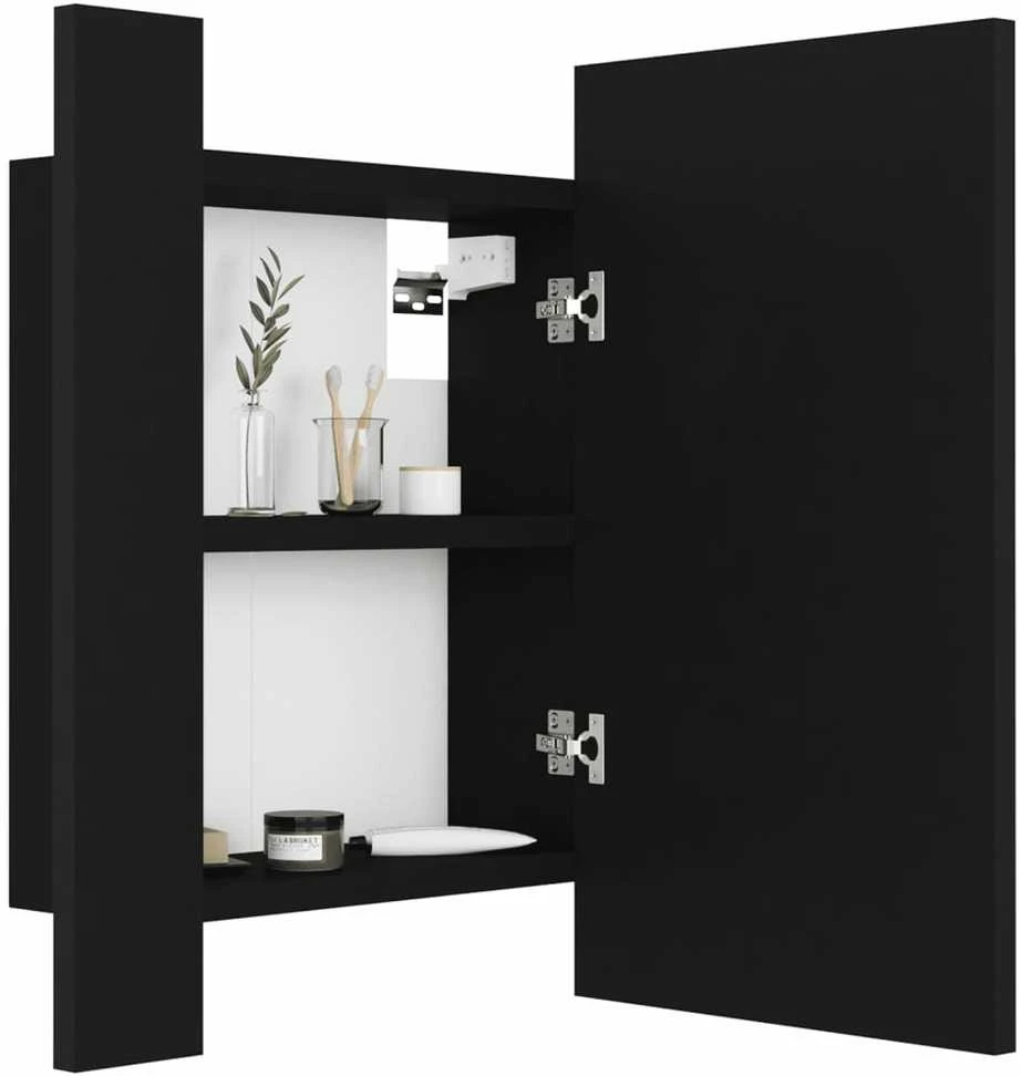 Veidrodinė vonios spintelė su LED, juoda, 40x12x45cm, akrilas