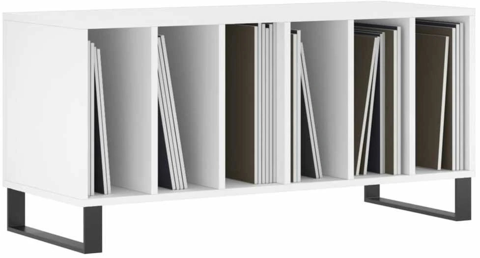 Vinilinių plokštelių spintelė, balta, 100x38x48cm, mediena