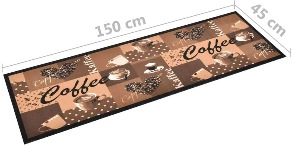 Virtuvės kilimas, rudas, 45x150cm, plaunamas, užrašai Coffee