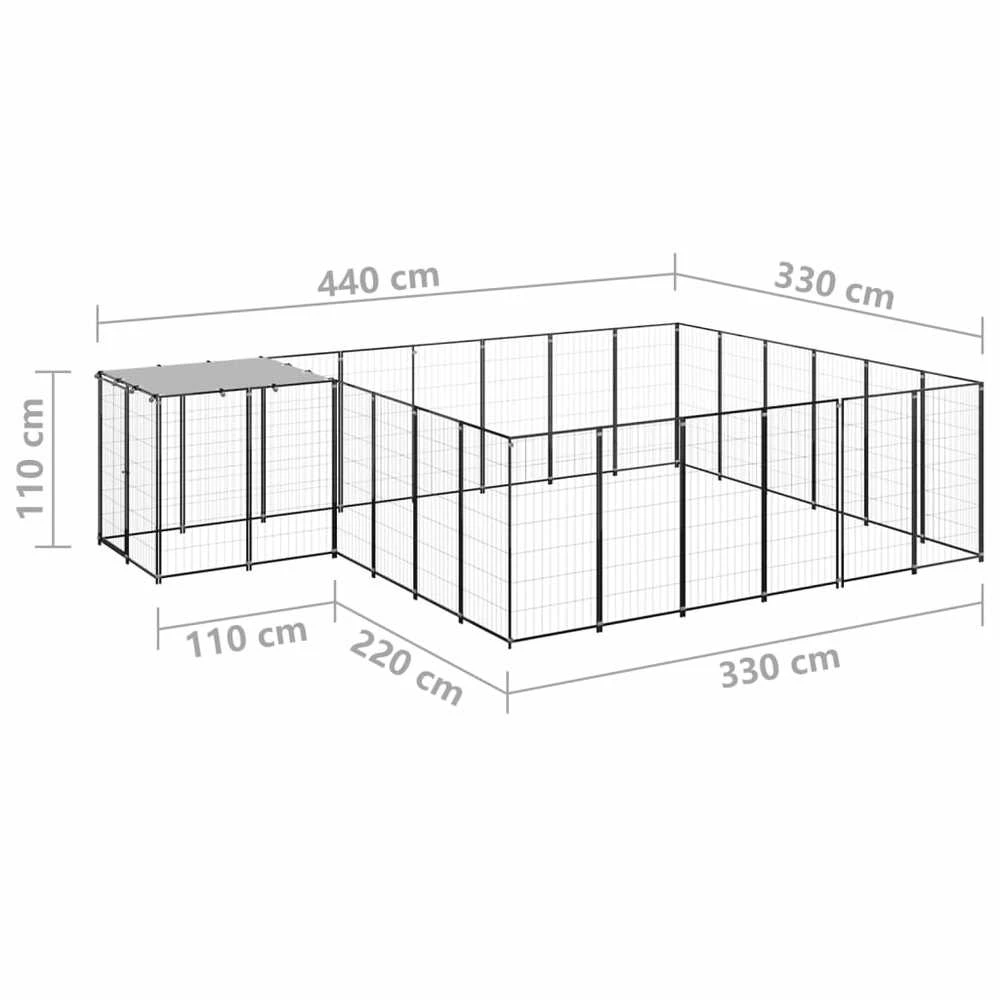 Voljeras šunims, juodos spalvos, 12,1 m², plienas