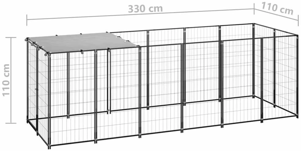 Voljeras šunims, juodos spalvos, 330x110x110cm, plienas