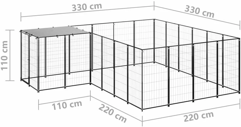 Voljeras šunims, juodos spalvos, 8,47 m², plienas